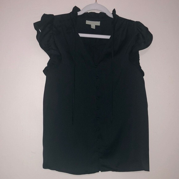 Tops - Ryegrass Size S Button Front Flutter Cap Sleeve Dress Blouse in Black